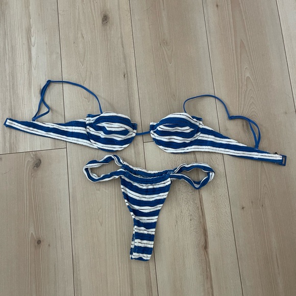 Triangl Swimwear Blue and White Striped Bikini Set - Picture 1 of 3